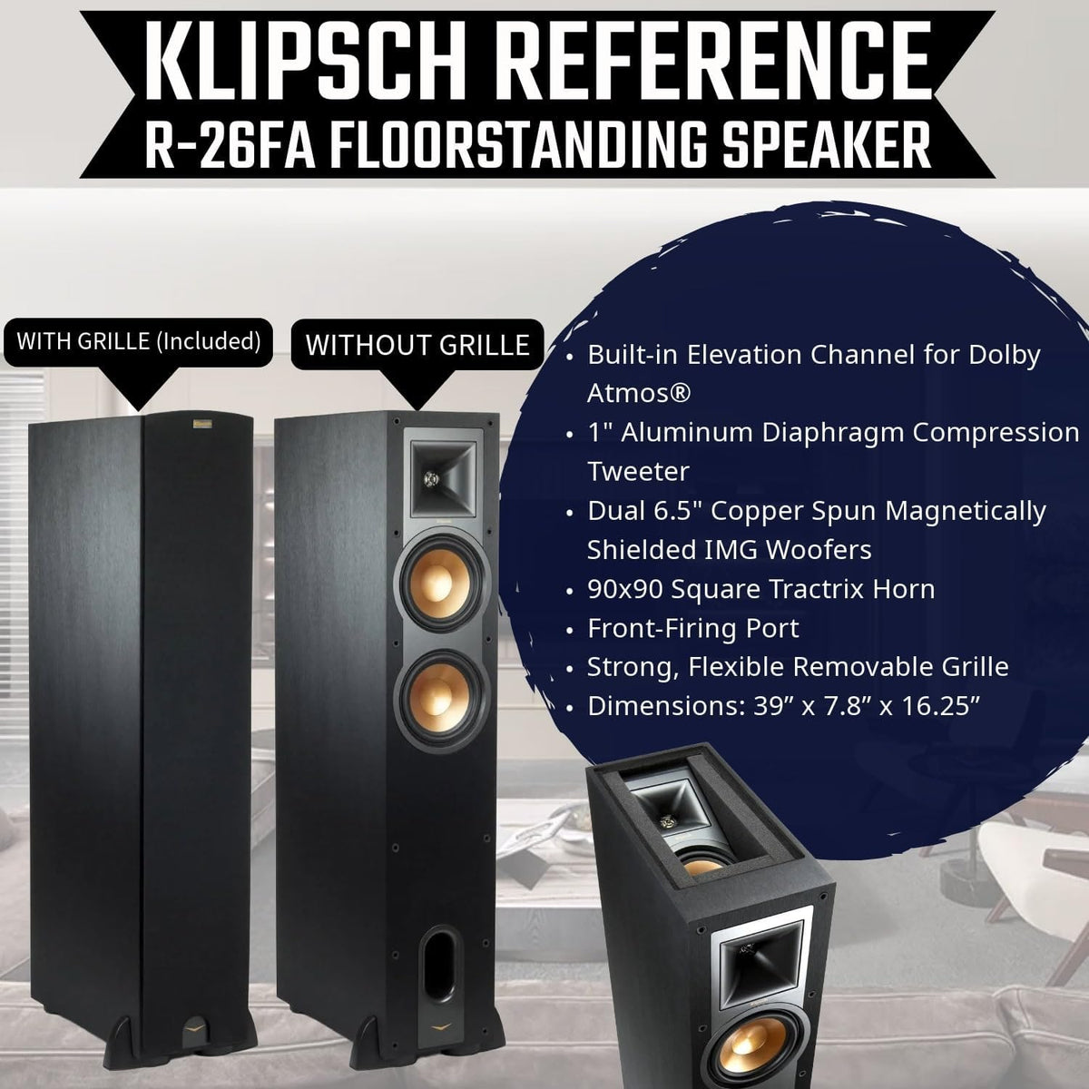 Klipsch Dolby Atmos Speakers R-26FA & 12″ Subwoofer R-12SW