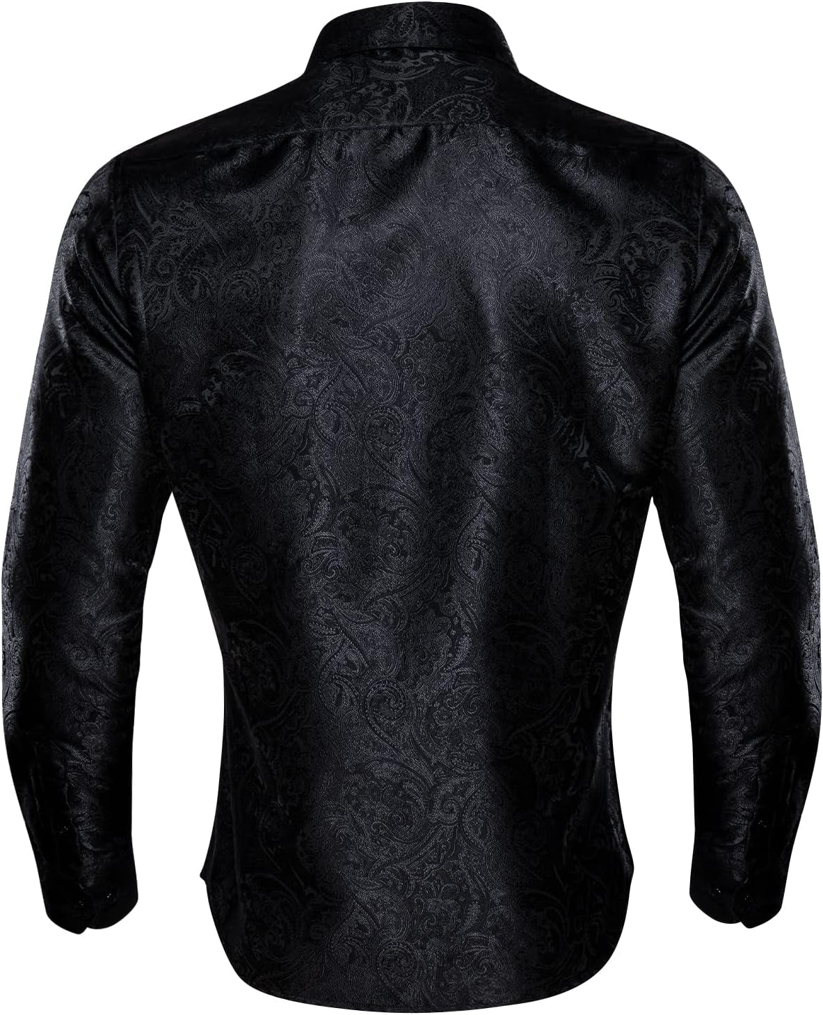 Silk Paisley Long Sleeve Button Down Shirt Black