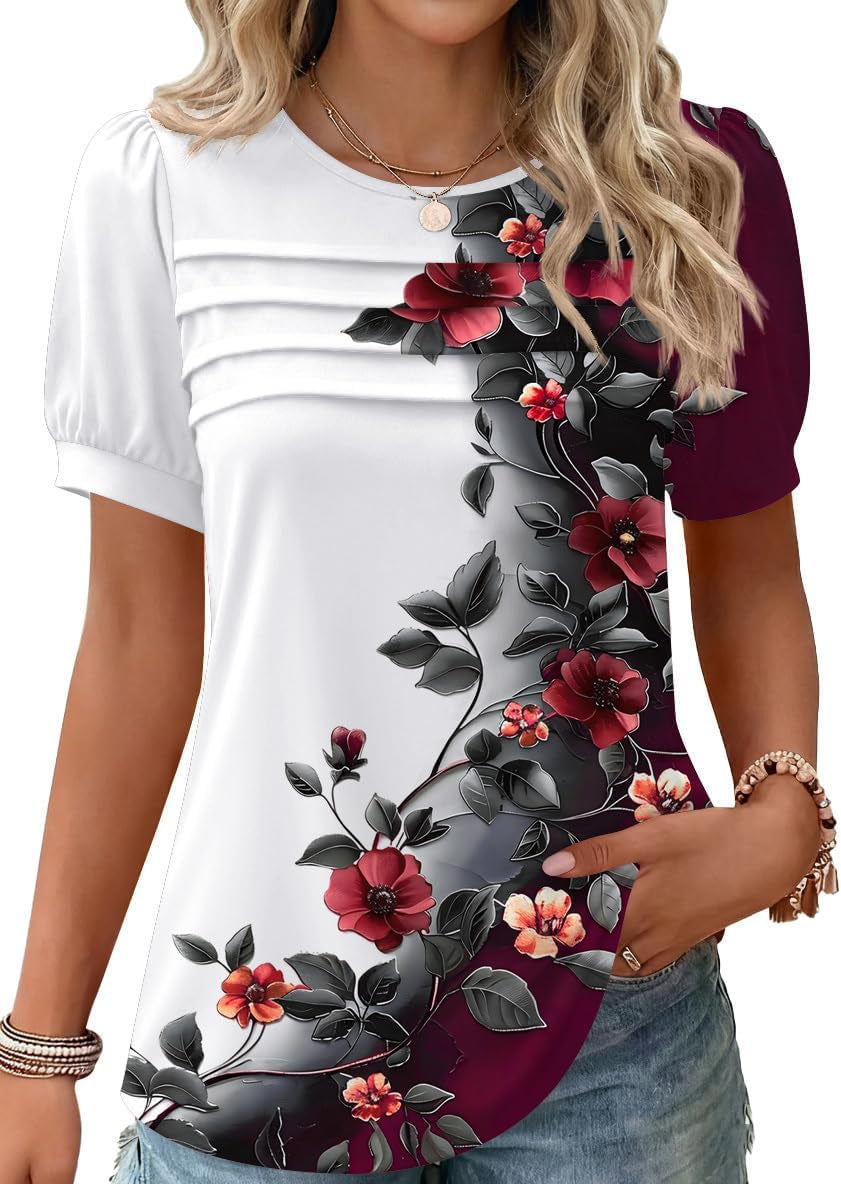 Floral Boho Short Sleeve Tops