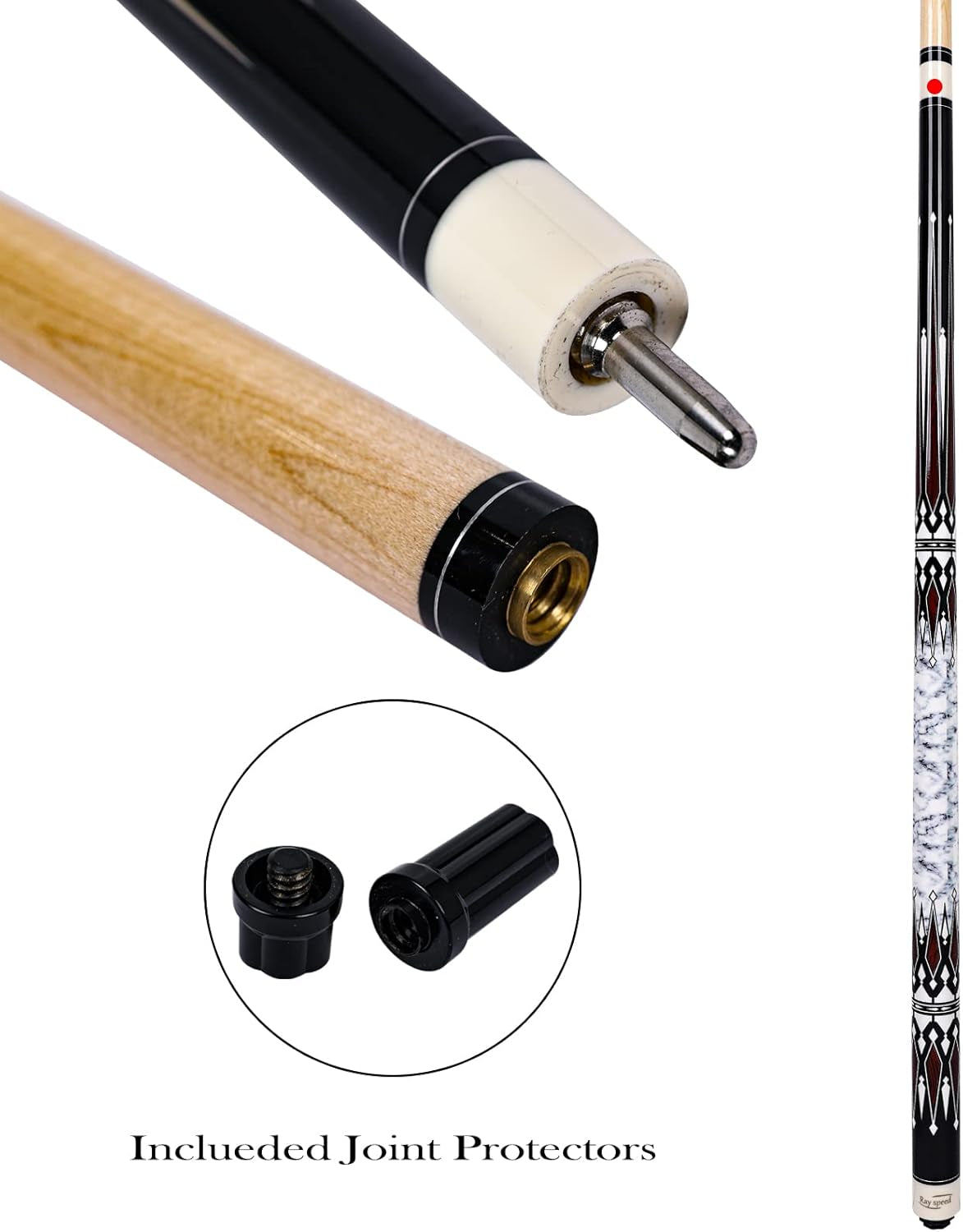 Professional White Pool Cue Stick 58" 20oz, Glove, and Case