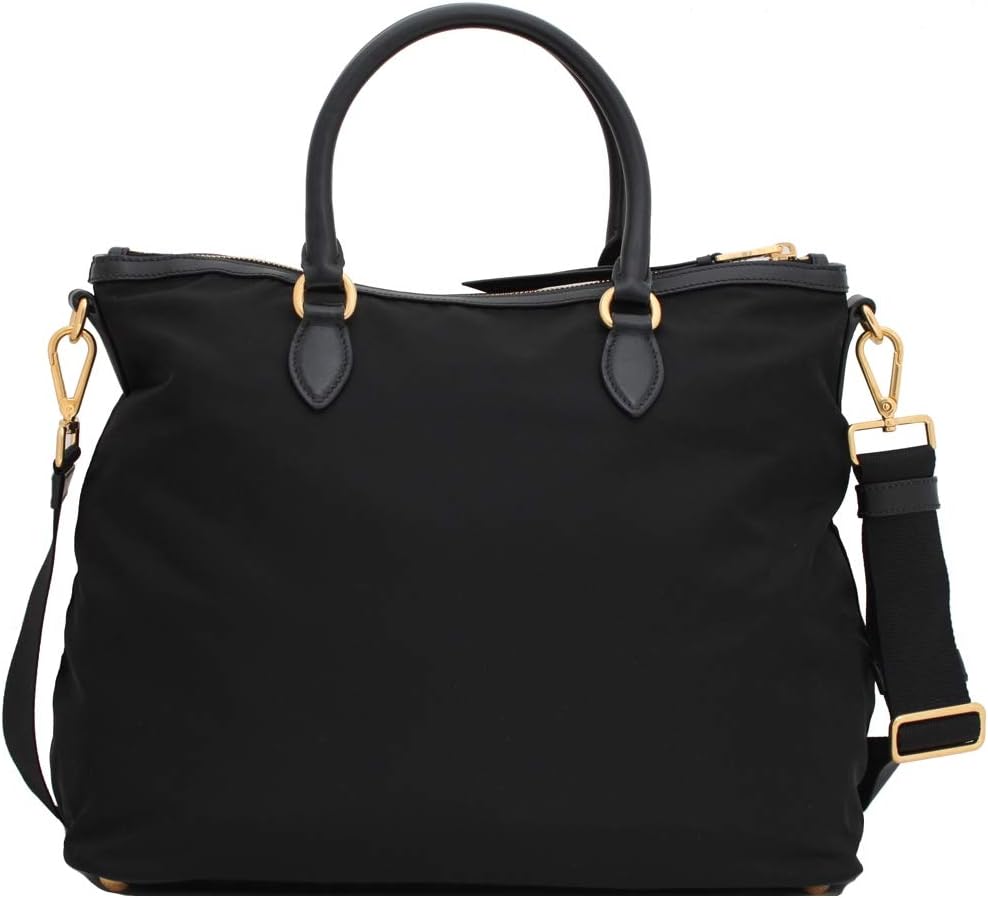 Prada Womens Two Way Black Tessuto Nylon Tote Crossbody Calf Leather Trim 1BC060