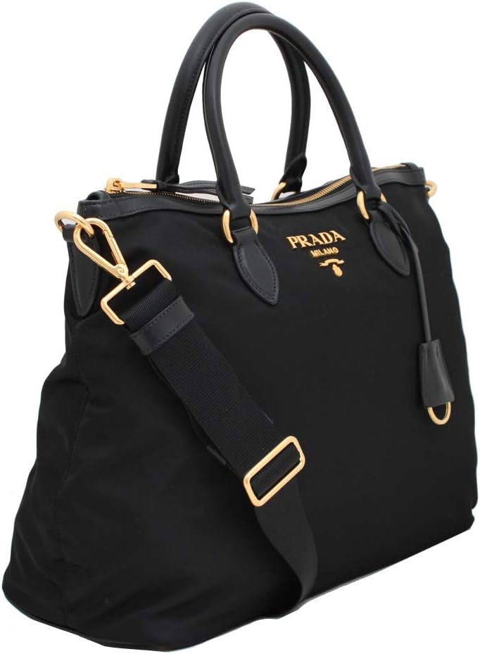 Prada Womens Two Way Black Tessuto Nylon Tote Crossbody Calf Leather Trim 1BC060
