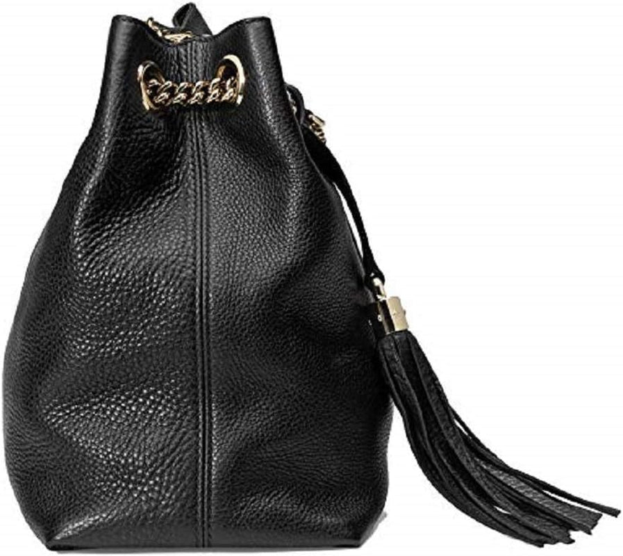 Gucci Soho Medium Black Double Leather Chain Shoulder Bag Tote Black Gold New