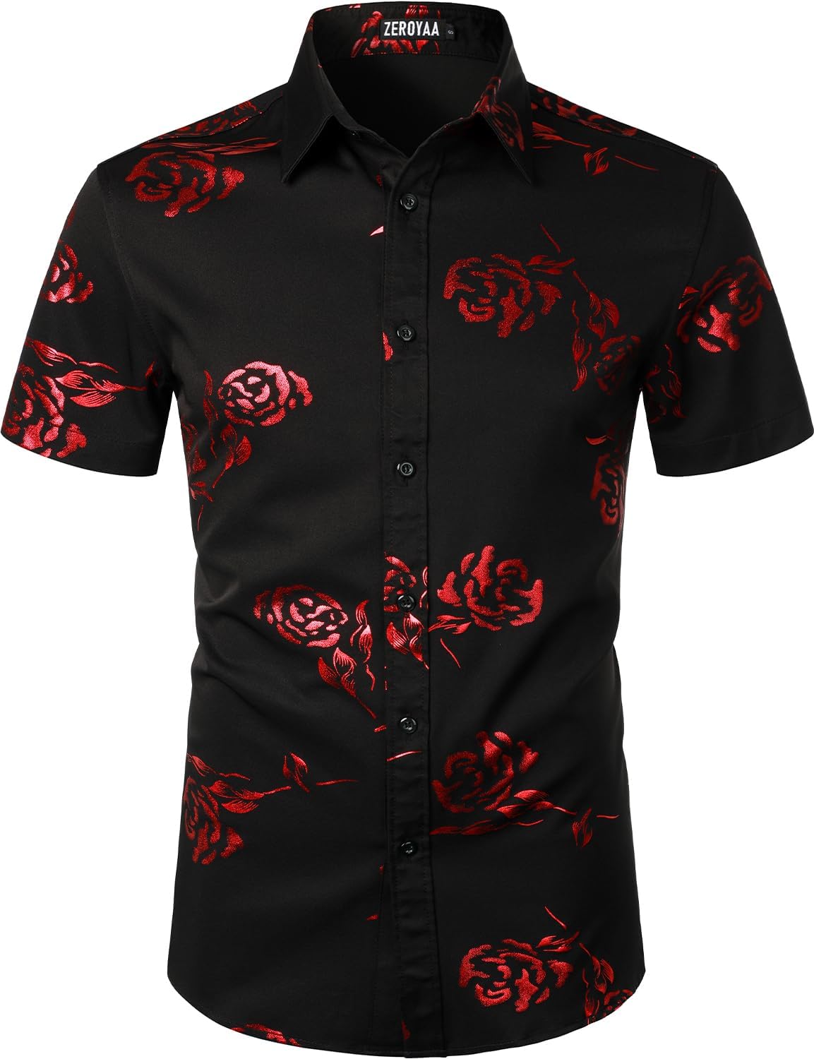Hipster Rose Printed Slim‑Fit Short Sleeve Shirt