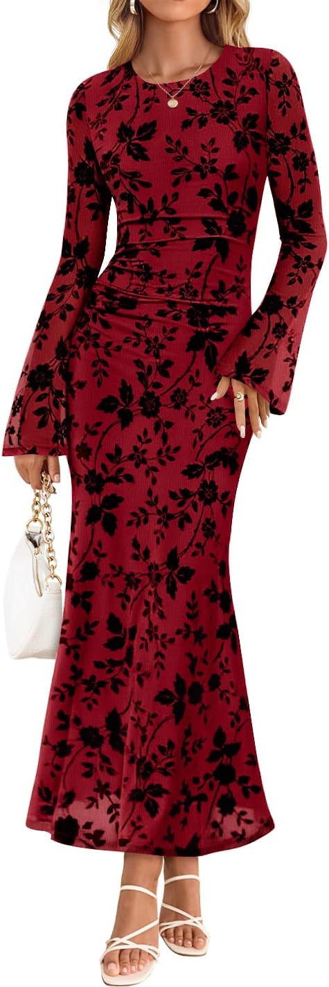 2026 Ladies Spring Long Sleeve Floral Bodycon Dress 