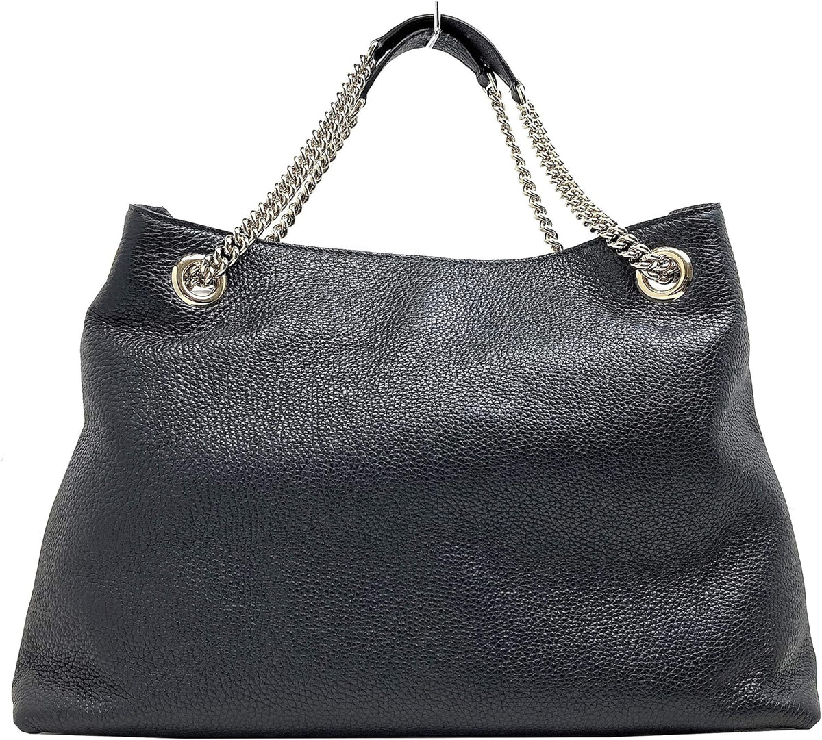 Gucci Soho Medium Black Double Leather Chain Shoulder Bag Tote Black Gold New