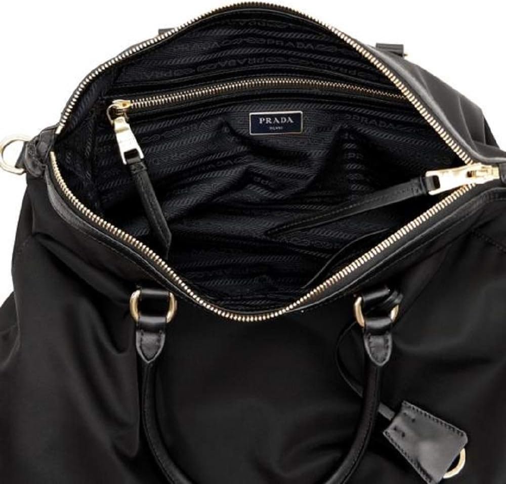 Prada Womens Two Way Black Tessuto Nylon Tote Crossbody Calf Leather Trim 1BC060