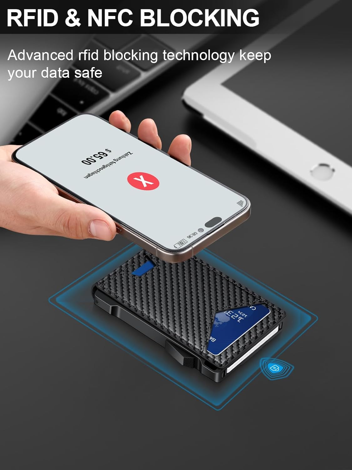 Carbon Fiber RFID Wallet with 2 ID Windows & Money Clip