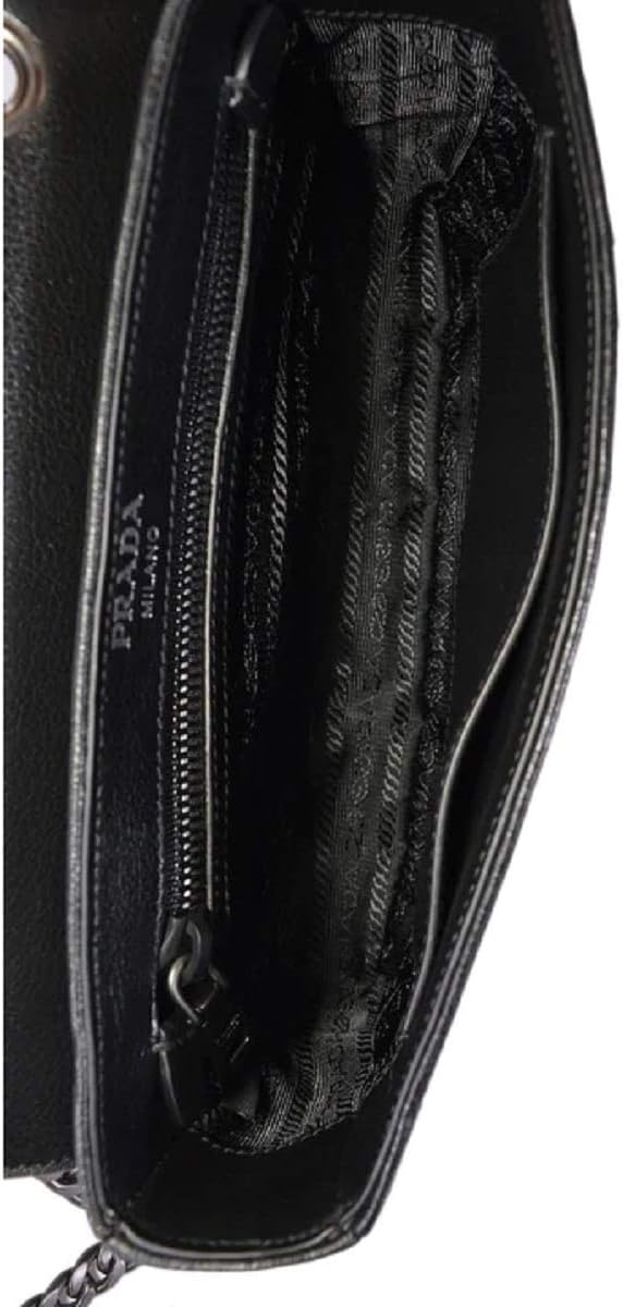 Prada Blue Black Glace Leather Studded Trim Crossbody Handbag 1BD147