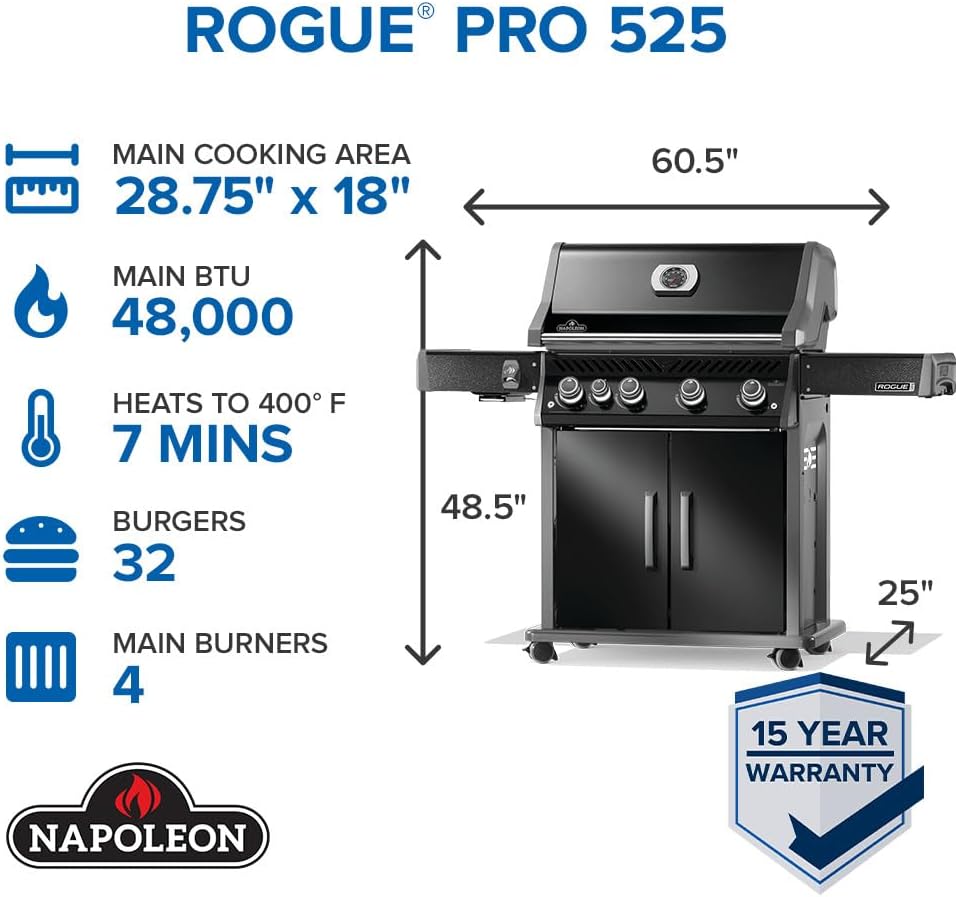 Napoleon Rogue PRO 525 Propane 5-Burner Gas Grill with Infrared Side Burner