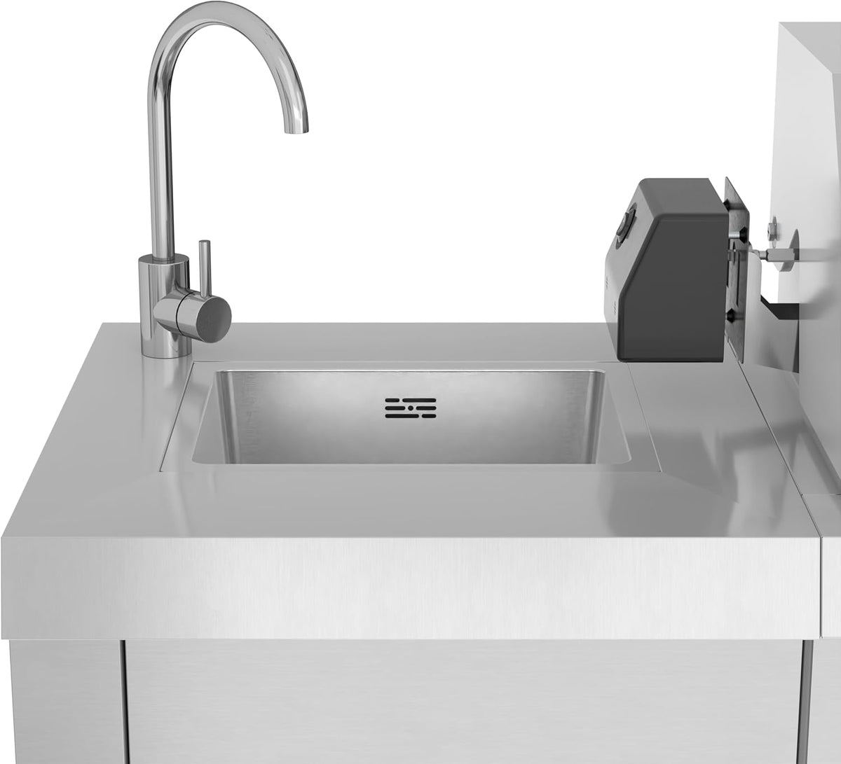 Outdoor Island with 6 Burner Grill, Sink, Storage Cabinet, and Beverage Refrigerator