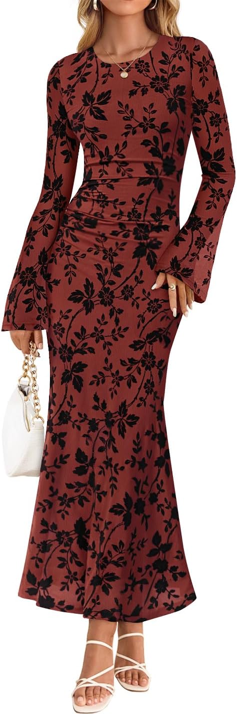 2026 Ladies Spring Long Sleeve Floral Bodycon Dress