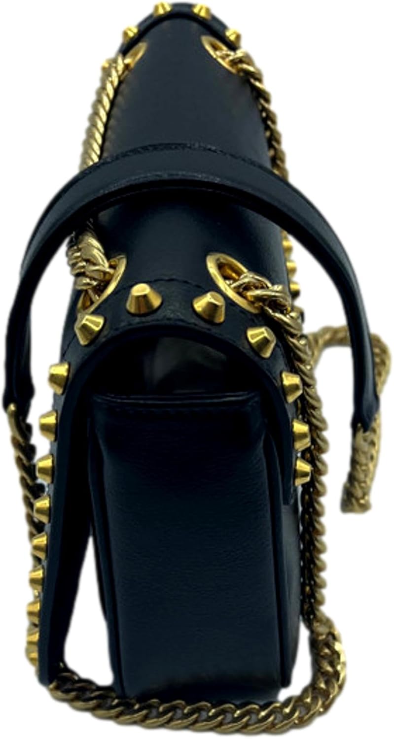 Prada Blue Black Glace Leather Studded Trim Crossbody Handbag 1BD147