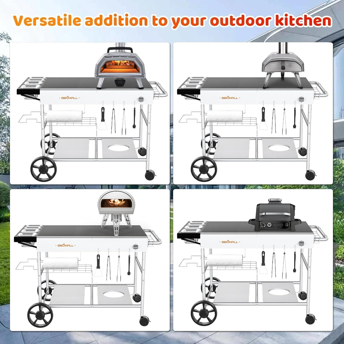 Pizza Oven Table Grill Cart with Pizza Topping Station