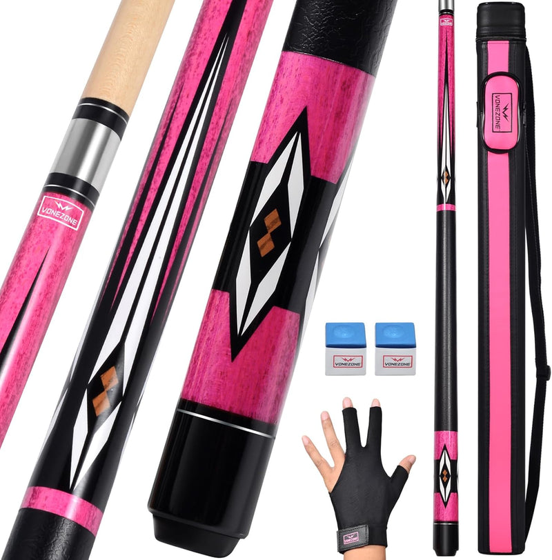 Ladies Pink Pool Cue Stick 58Inch 19-21Oz, Glove, and Case