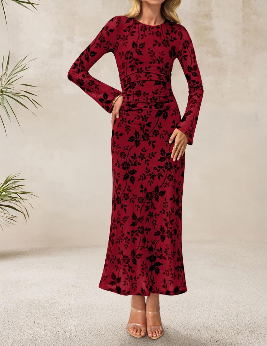 2026 Ladies Spring Long Sleeve Floral Bodycon Dress 