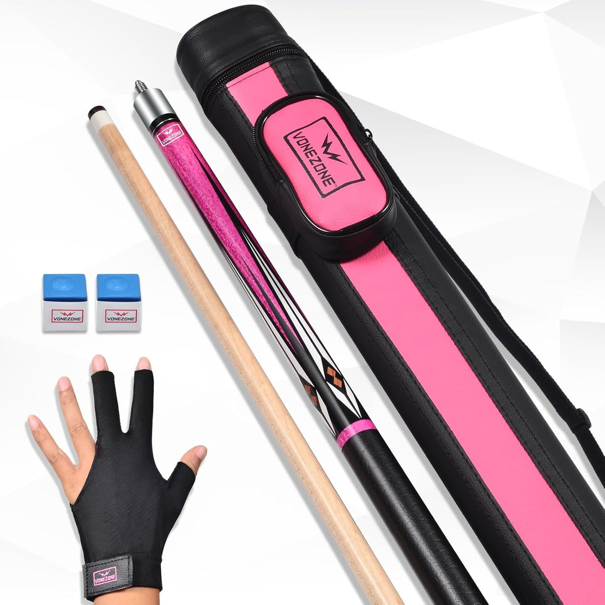 Ladies Pink Pool Cue Stick 58Inch 19-21Oz, Glove, and Case