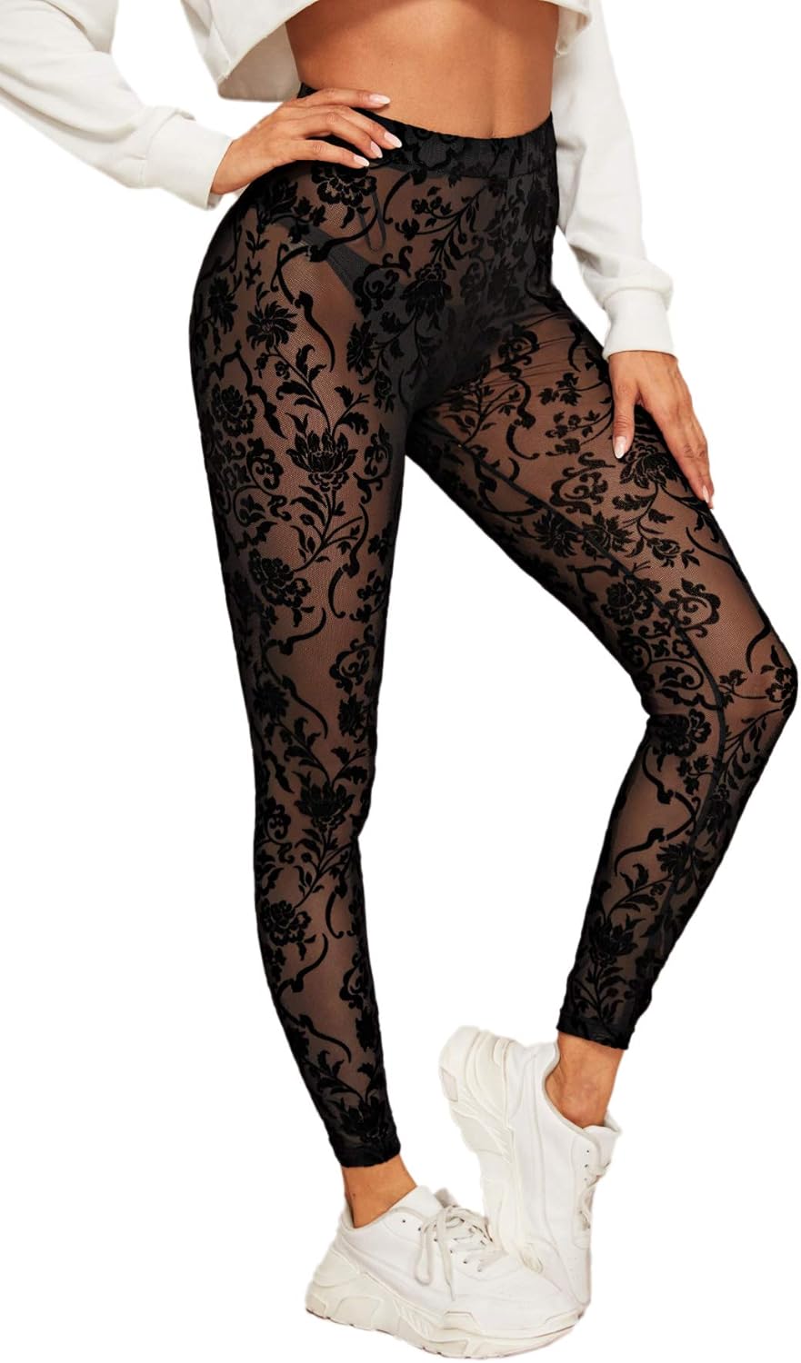 Alluring Floral Mesh Leggings  