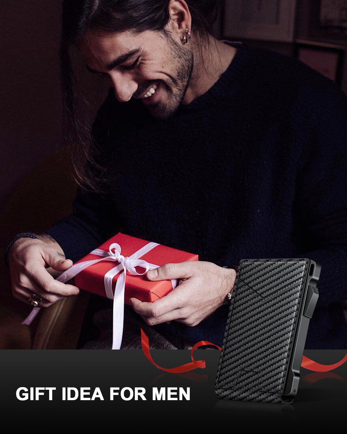 Carbon Fiber RFID Wallet with 2 ID Windows & Money Clip