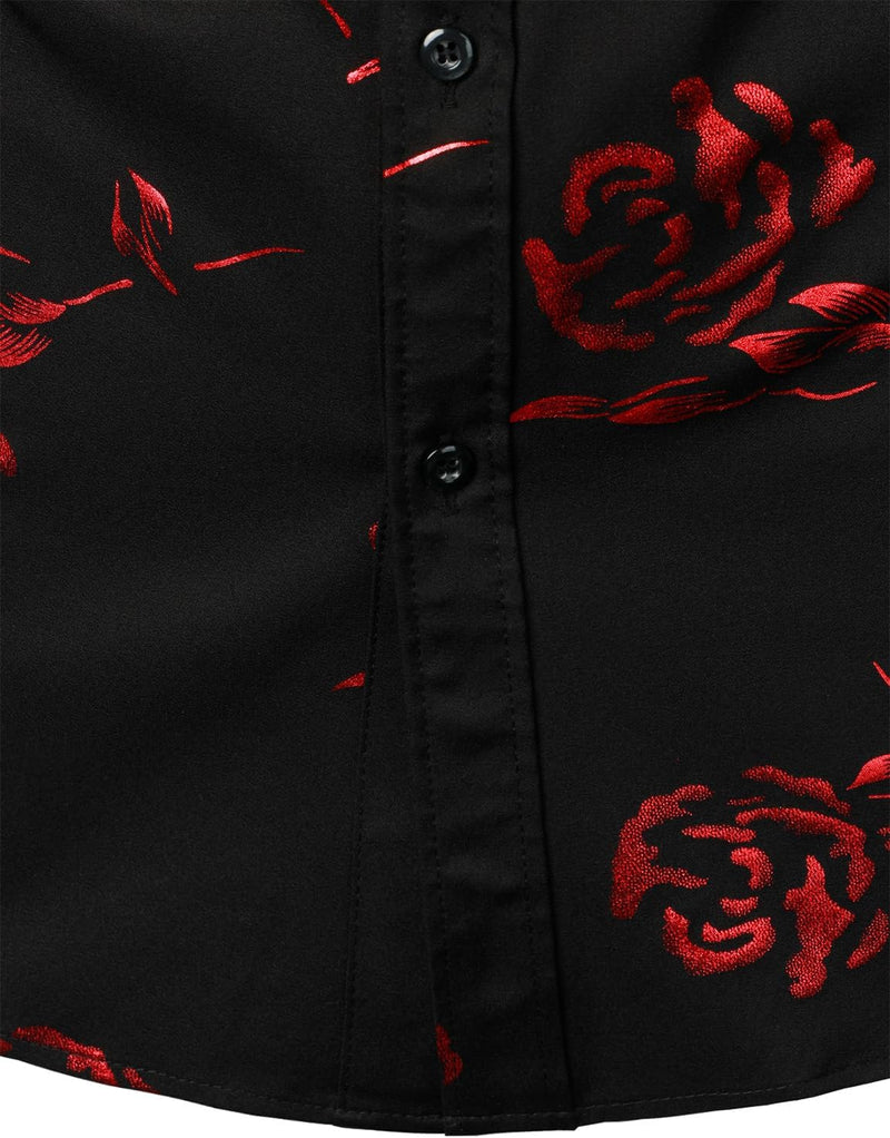 Hipster Rose Printed Slim‑Fit Short Sleeve Shirt