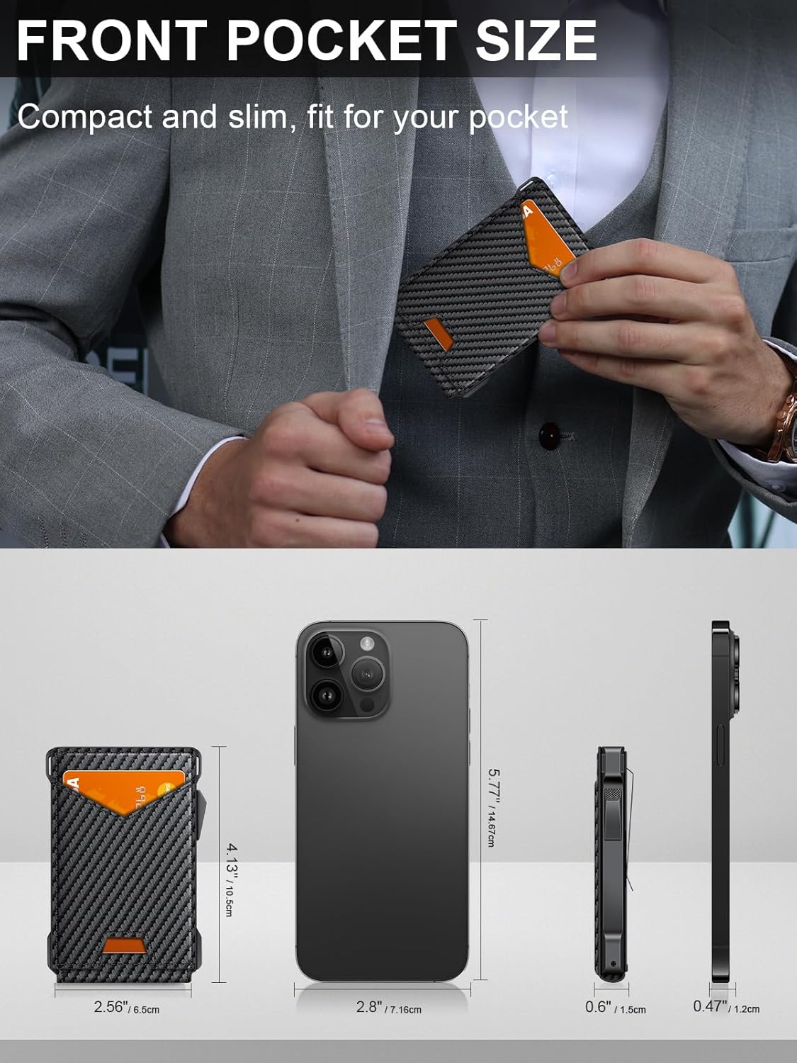 Carbon Fiber RFID Wallet with 2 ID Windows & Money Clip