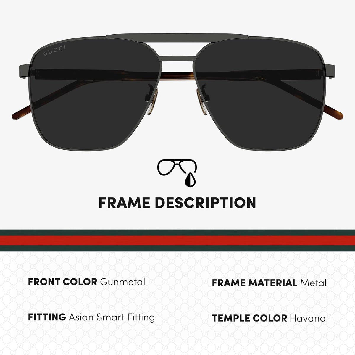 Gucci Gunmetal Frame and Grey Lense Non-polarized Sunglasses 58MM