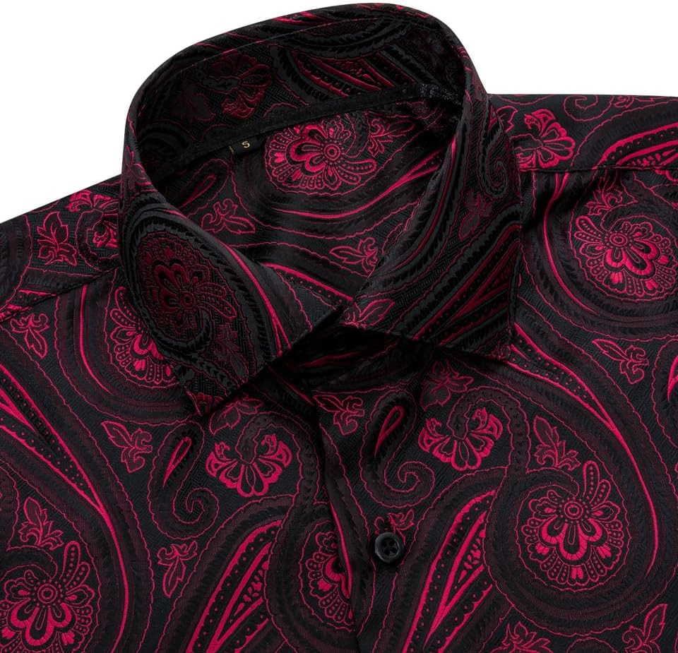 Silk Paisley Long Sleeve Button Down Shirt Red