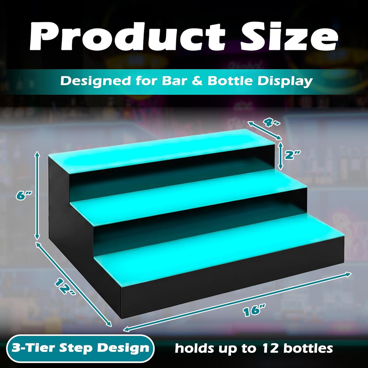 Liquor Bottle Shelf 3 Tier with LED Lighting