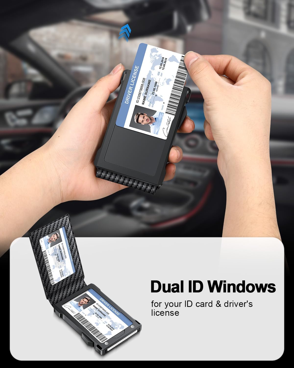 Carbon Fiber RFID Wallet with 2 ID Windows & Money Clip