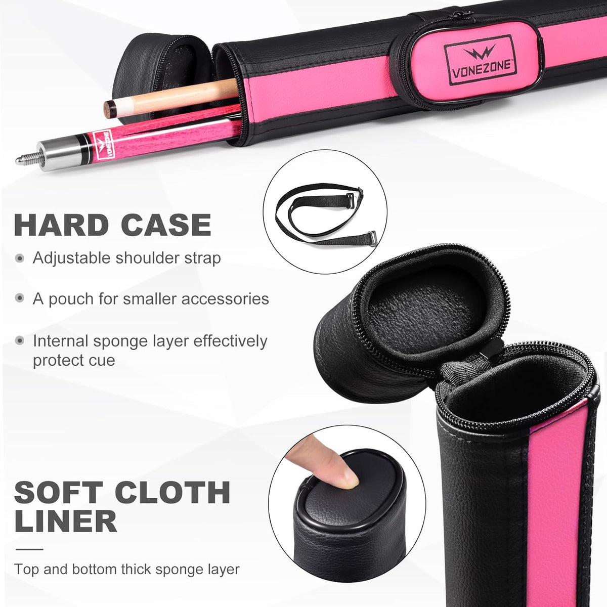 Ladies Pink Pool Cue Stick 58Inch 19-21Oz, Glove, and Case