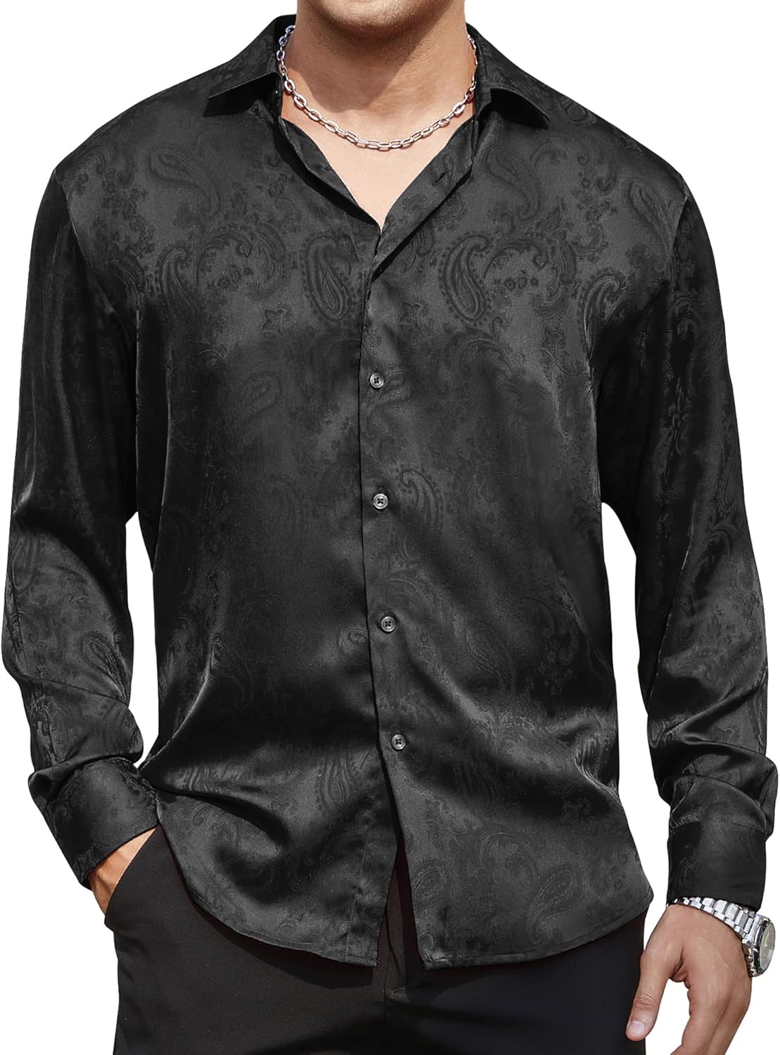 Friday Night Satin Silk Long Sleeve Shirt