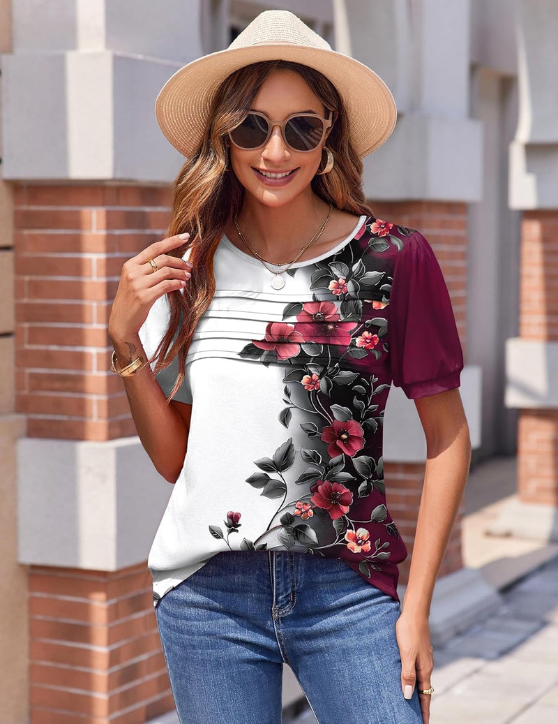 Floral Boho Short Sleeve Tops