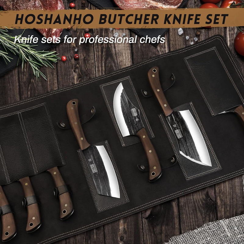 Professional Hand Forged Butcher Chef Knife Set with Roll Bag