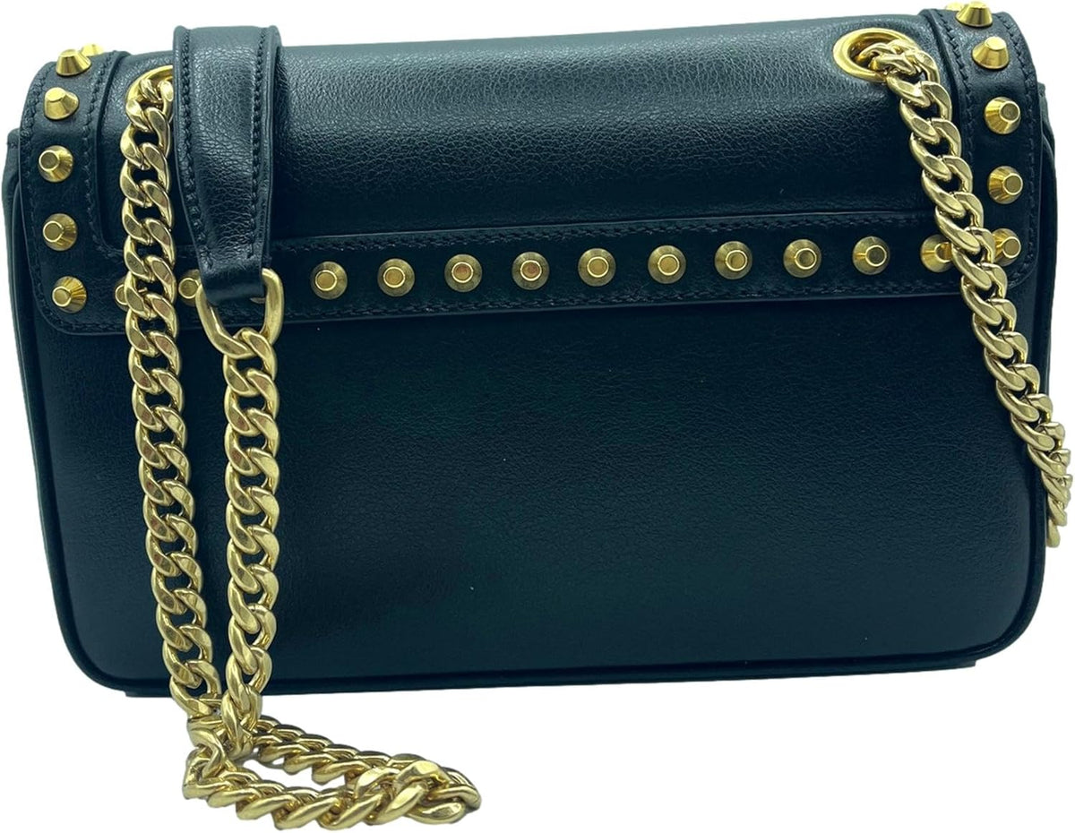 Prada Blue Black Glace Leather Studded Trim Crossbody Handbag 1BD147