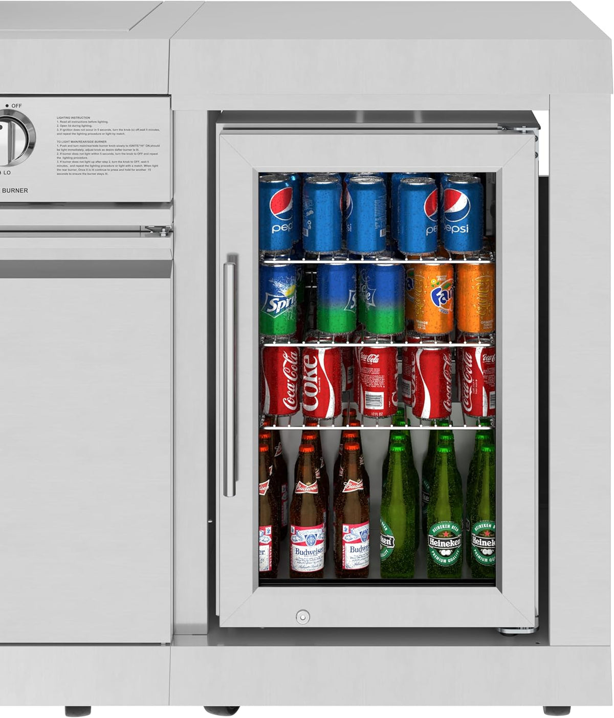 Outdoor Island with 6 Burner Grill, Sink, Storage Cabinet, and Beverage Refrigerator