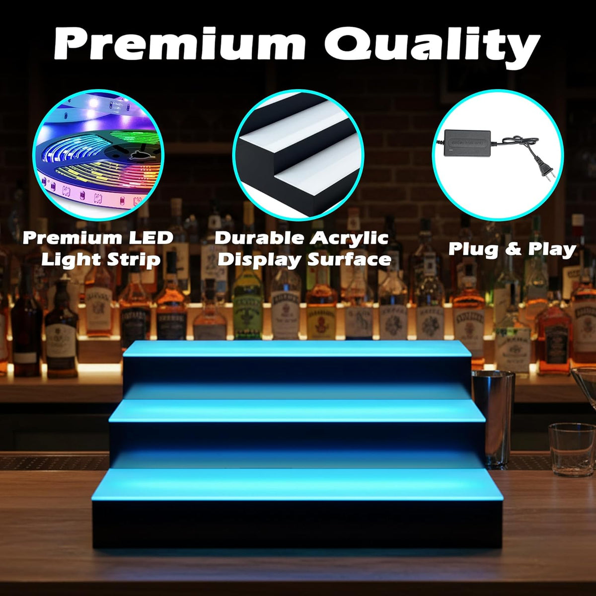 Liquor Bottle Shelf 3 Tier with LED Lighting
