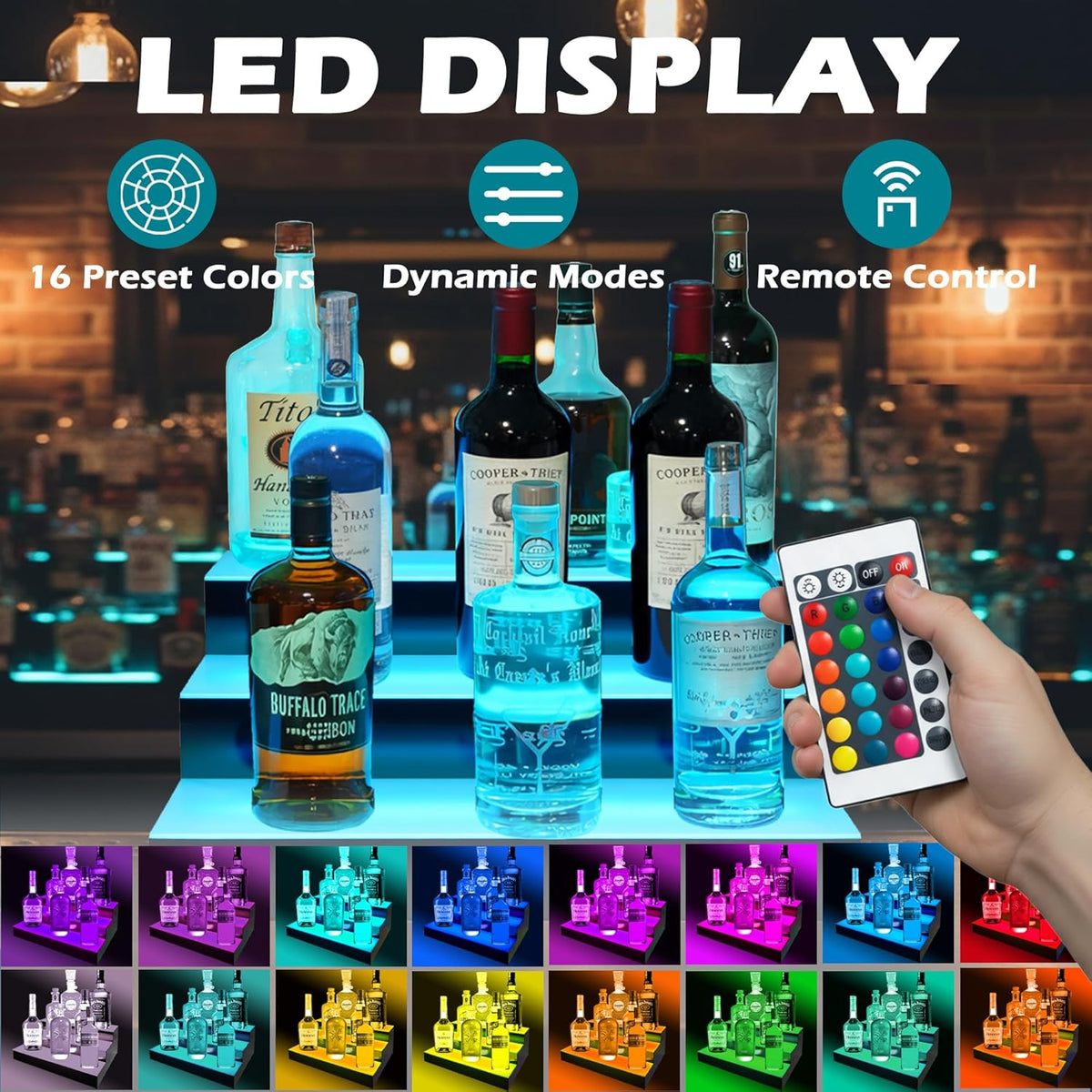 Liquor Bottle Shelf 3 Tier with LED Lighting
