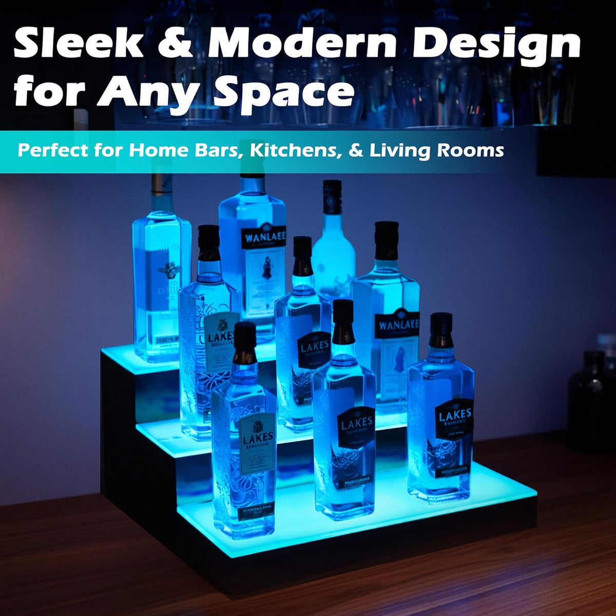 Liquor Bottle Shelf 3 Tier with LED Lighting