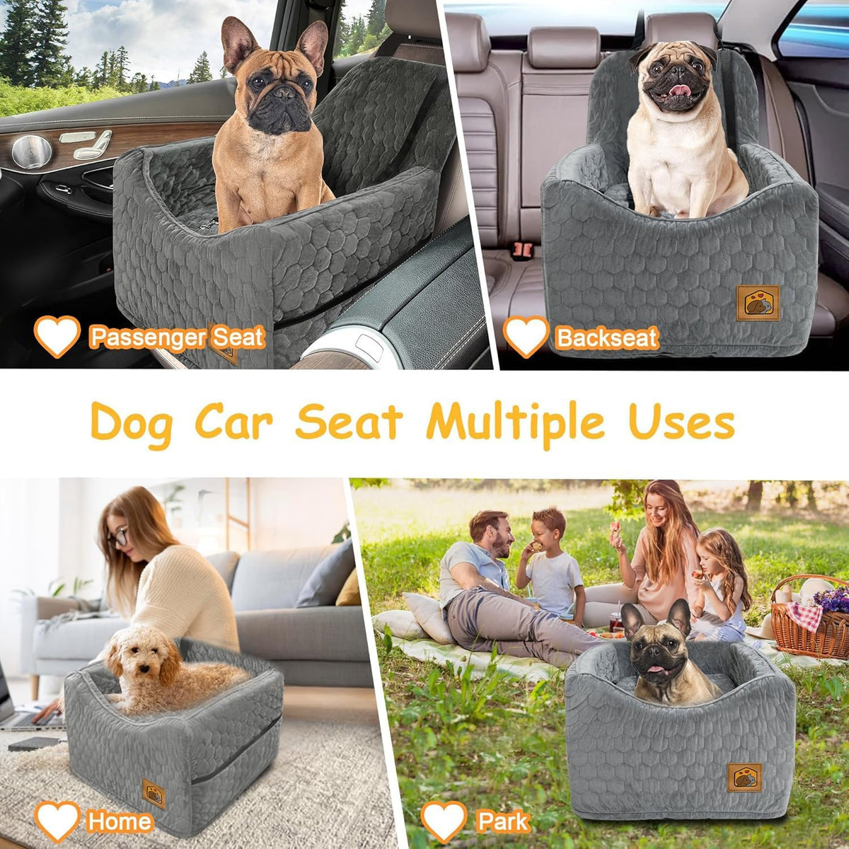 Memory Foam Dog Car Seat for Dogs up to 35lbs