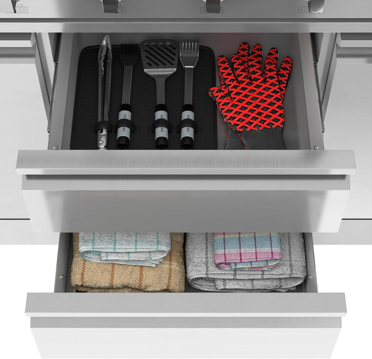 Outdoor Island with 6 Burner Grill, Sink, Storage Cabinet, and Beverage Refrigerator