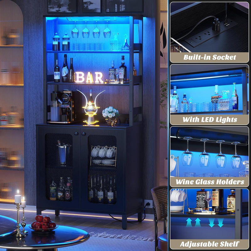 Bar Cabinet 67” Tall with Power Outlets & LED Lights