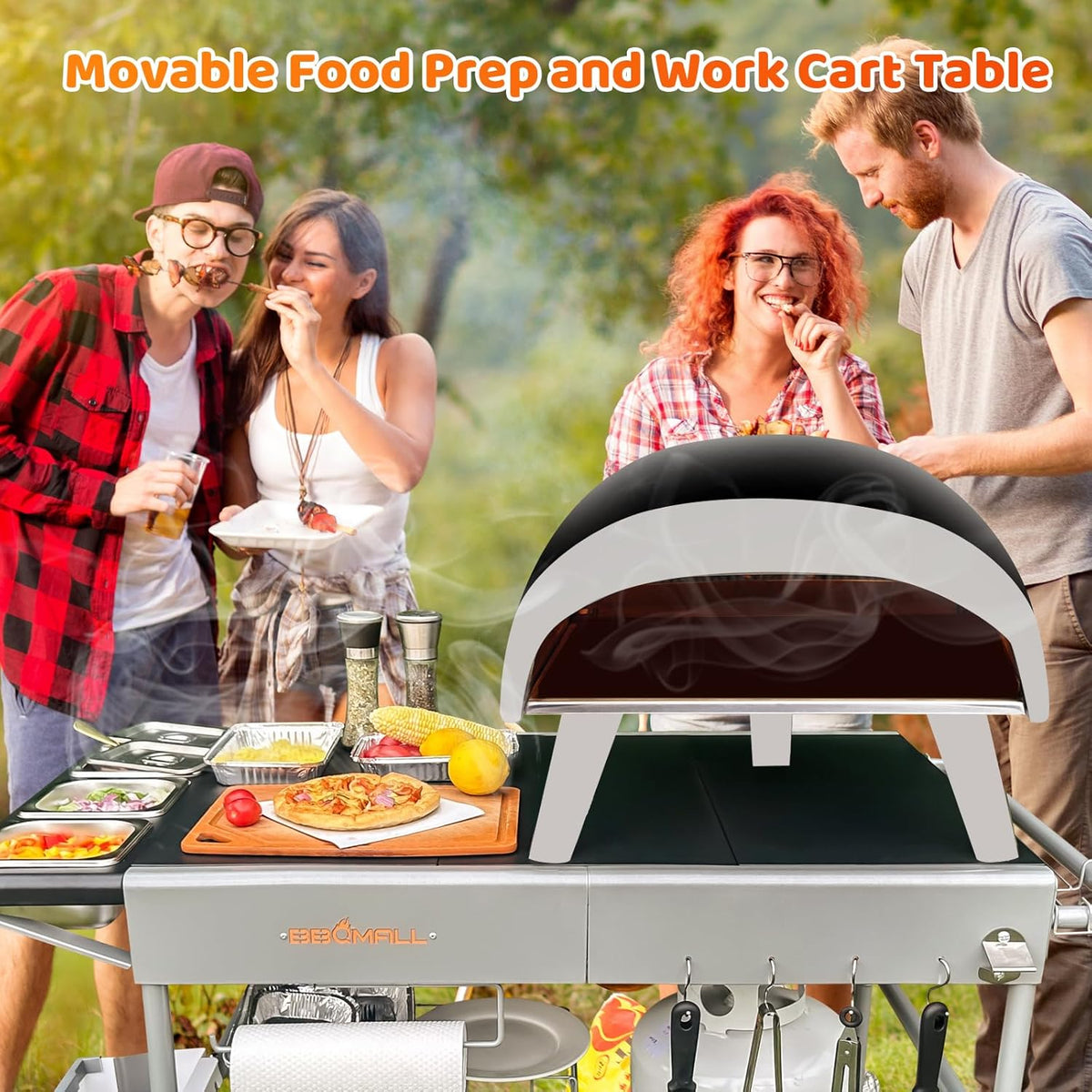 Pizza Oven Table Grill Cart with Pizza Topping Station