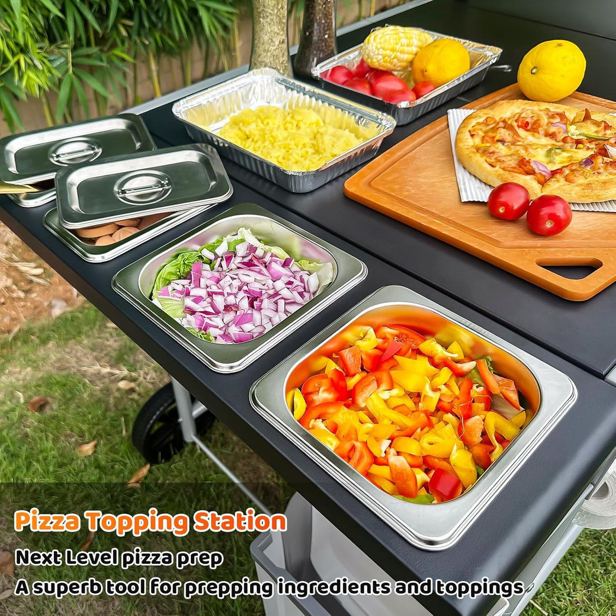 Pizza Oven Table Grill Cart with Pizza Topping Station