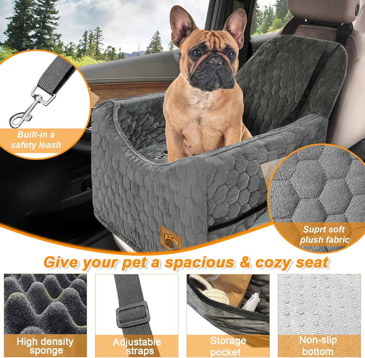 Memory Foam Dog Car Seat for Dogs up to 35lbs