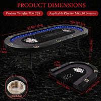 PRO LED Poker Table Texas Hold 'em 84" 10 Person Table