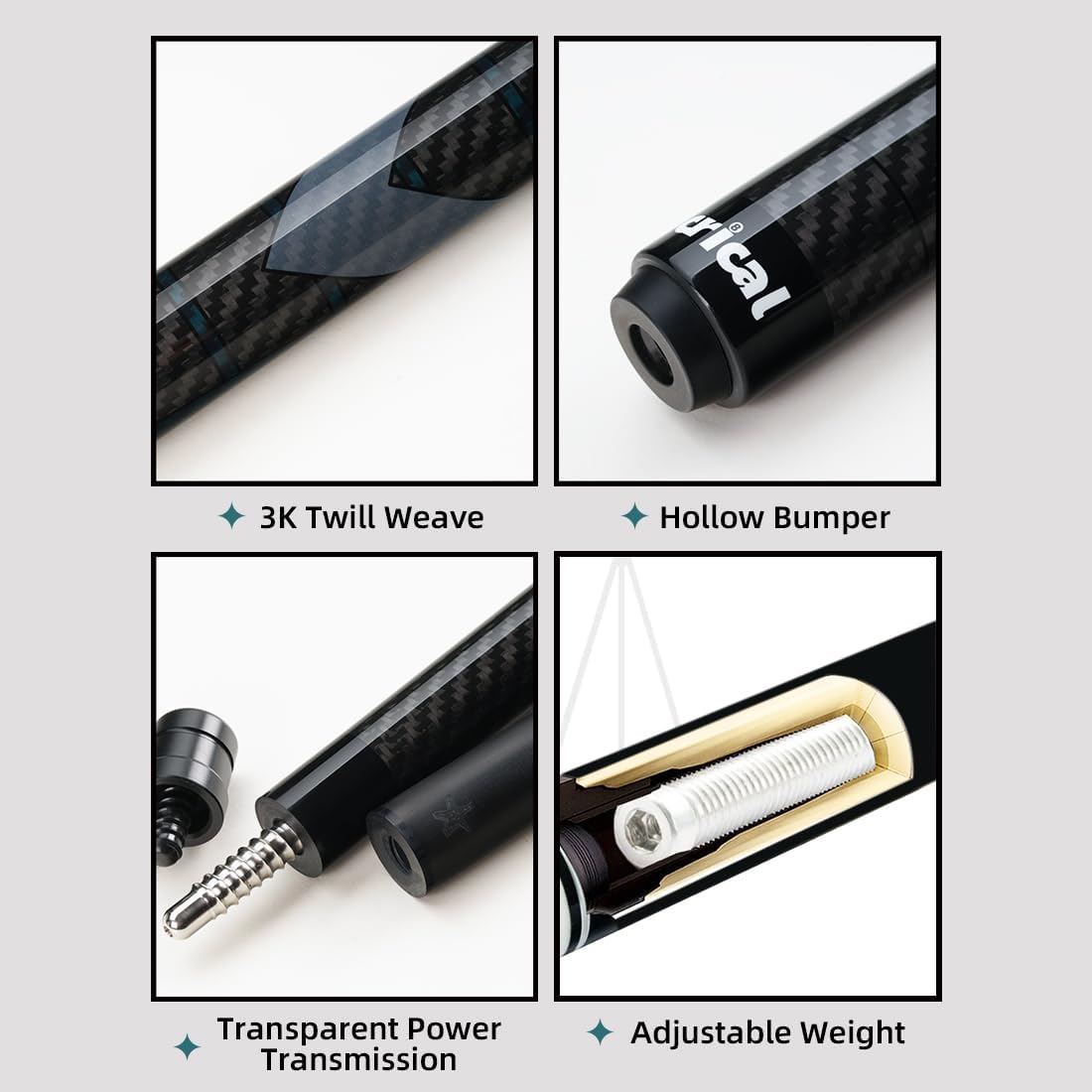 Professional Carbon Fiber Pool Cue Stick 58"