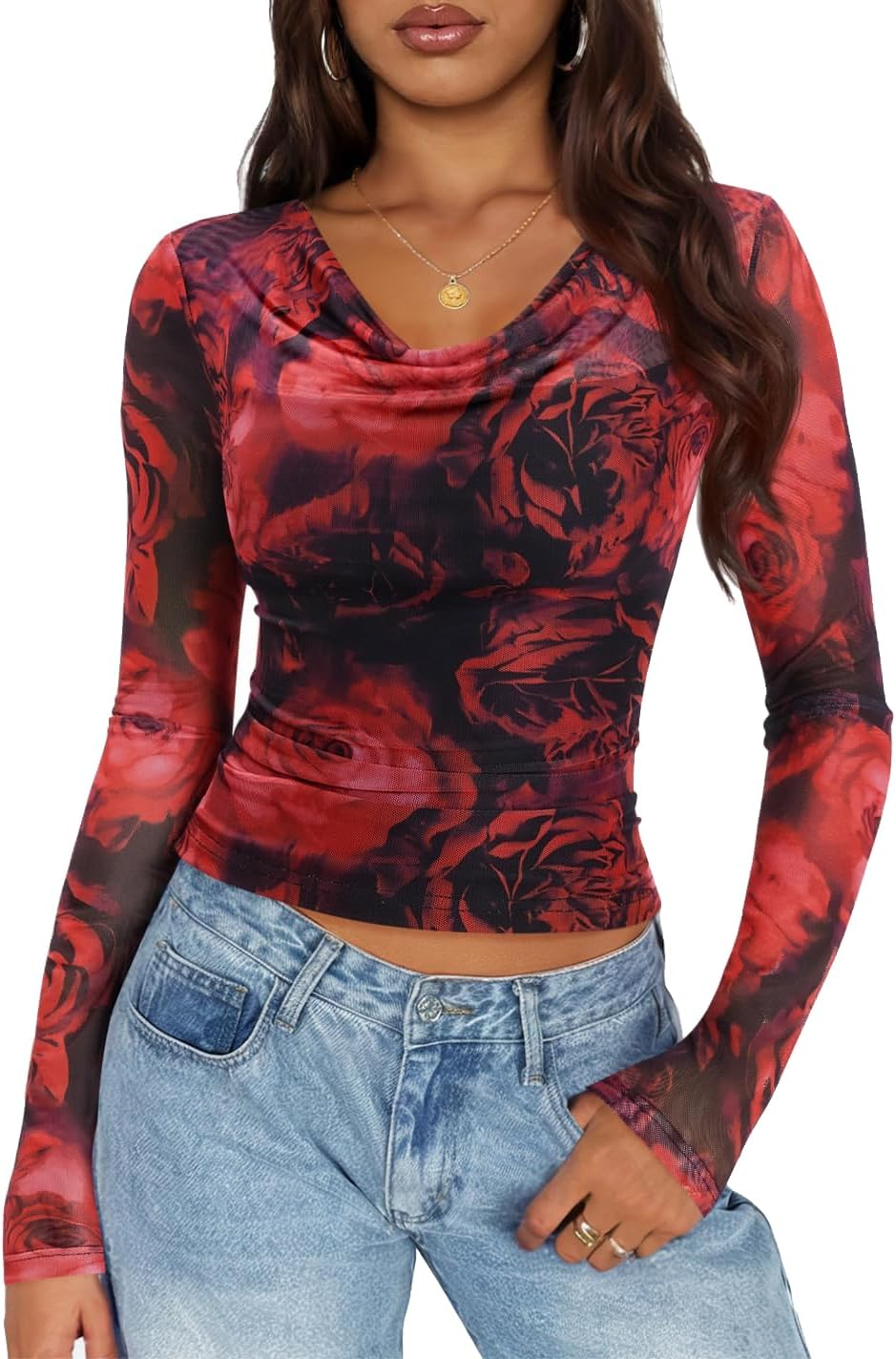 2026 Floral Mesh Top
