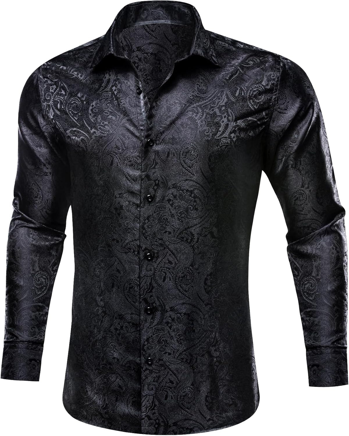 Silk Paisley Long Sleeve Button Down Shirt Black