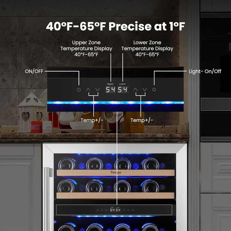 Wine Fridge Cooler Dual Zone 24” (Hold 52 Bottles)