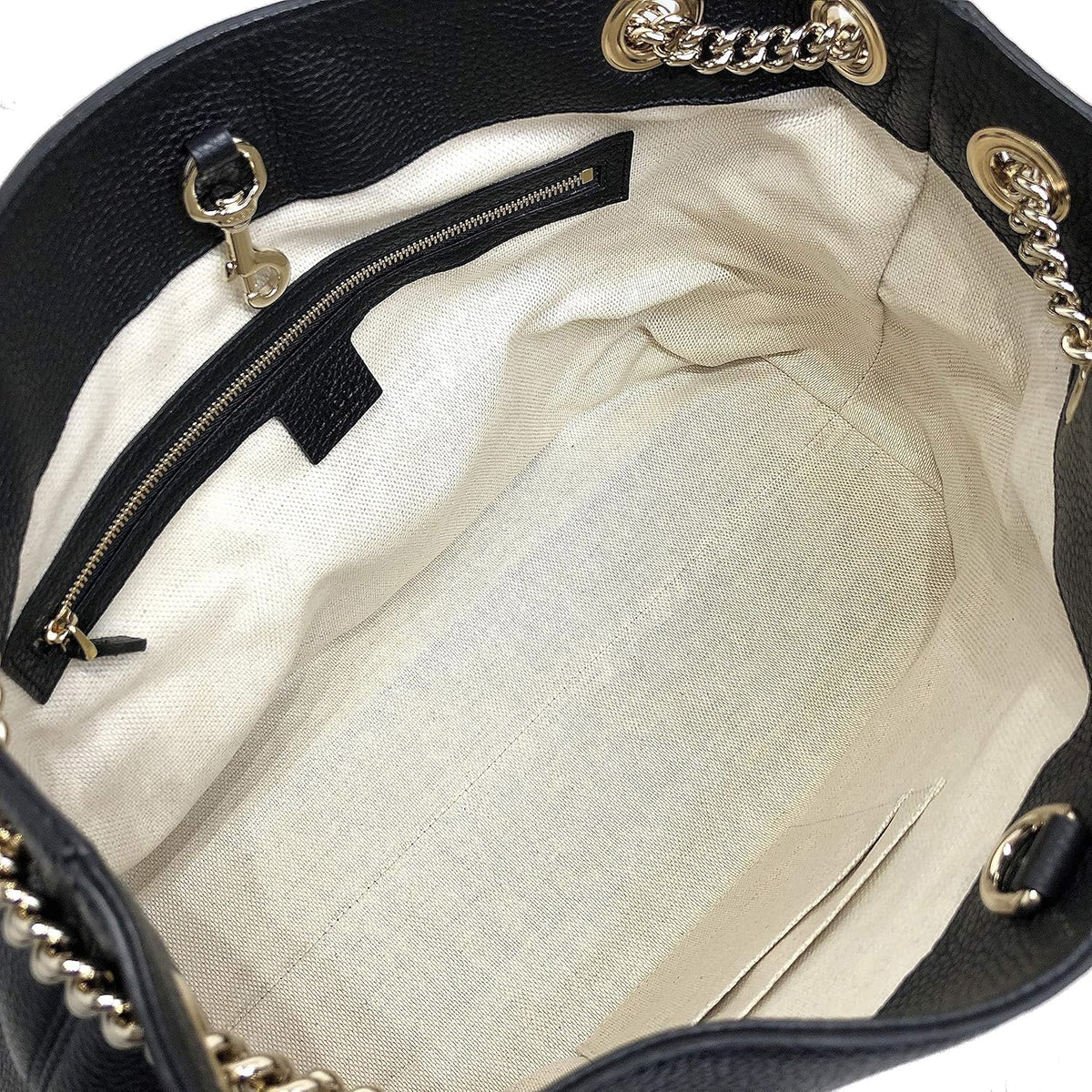 Gucci Soho Medium Black Double Leather Chain Shoulder Bag Tote Black Gold New
